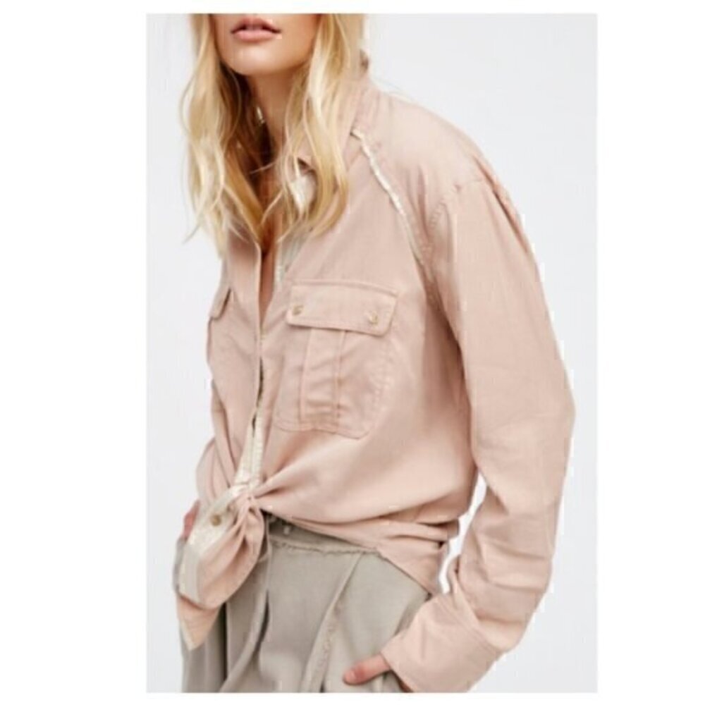 Free People Off Campus Button Down Top in Cream